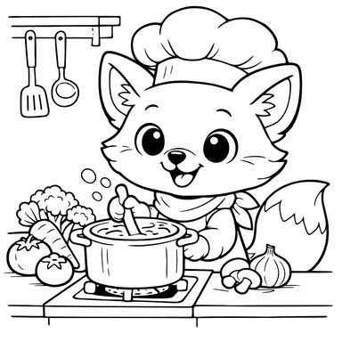 Fox cooking in kitchen
