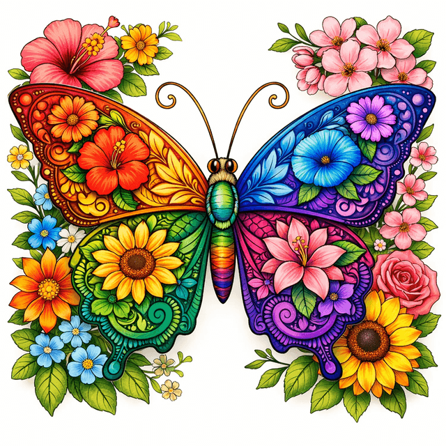 Butterfly with floral patterns