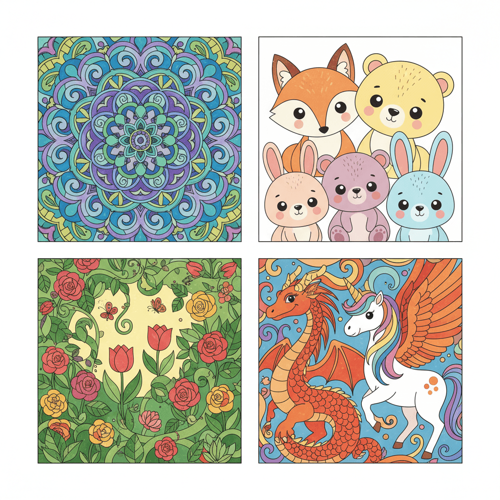 Various coloring book niches showcase