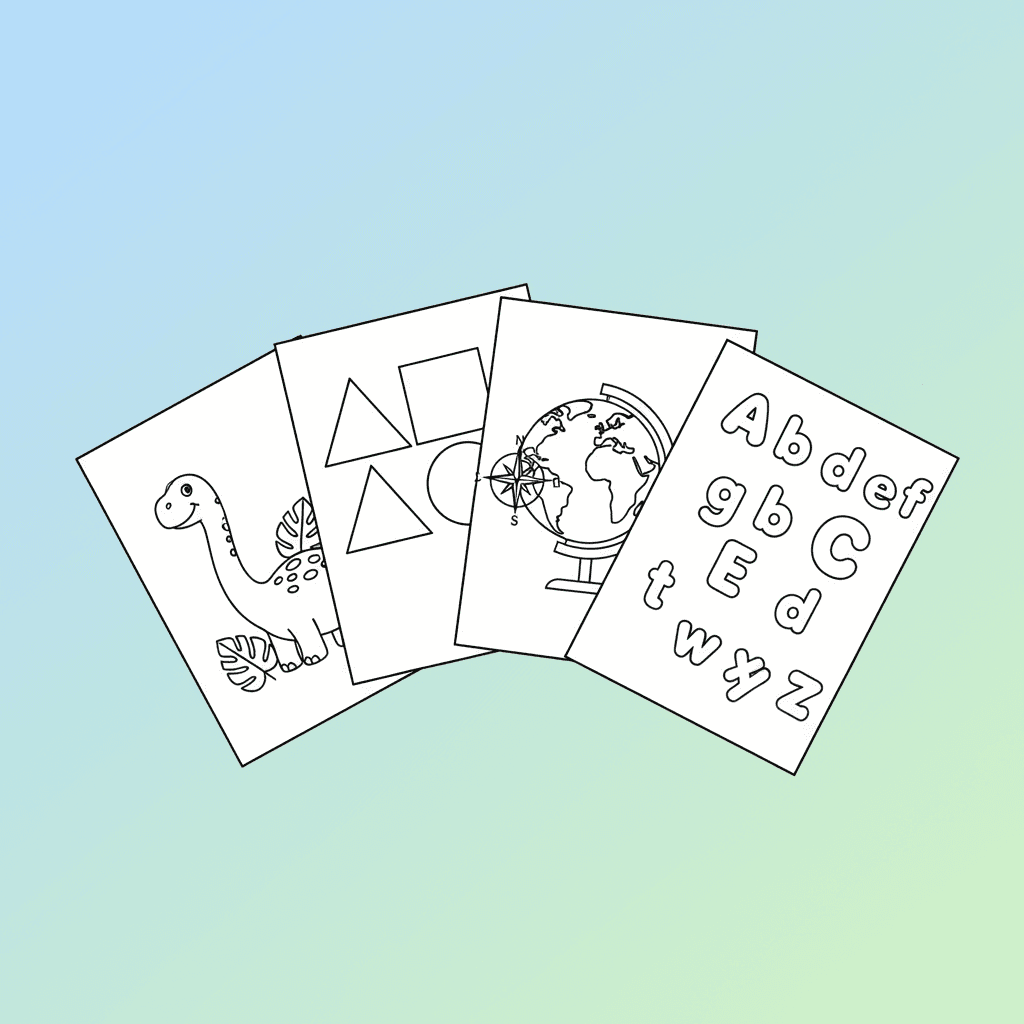 Coloring pages for different subjects: science, math, social studies, language arts